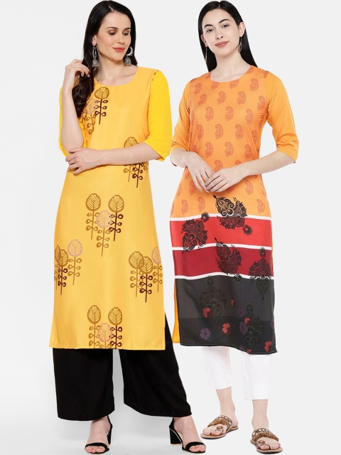 7Threads Women Multicoloured Printed Straight Kurta Pack of 2, Multi