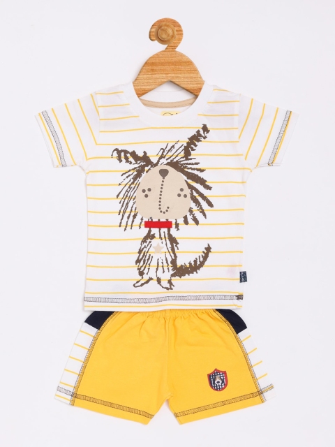 Olio Kids Boys Yellow & White Printed T-shirt with Shorts