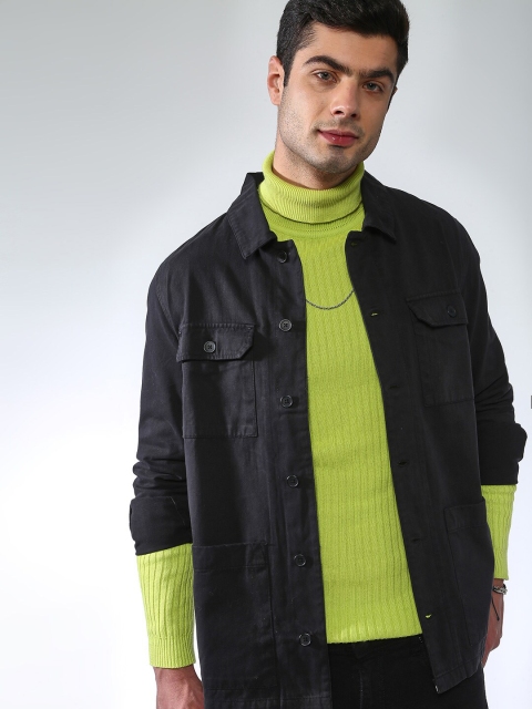 Blue Saint Men Black Solid Lightweight Denim Jacket
