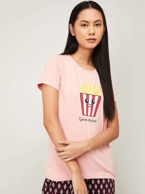 Ginger by Lifestyle Women Pink & Red Printed Lounge T-Shirt
