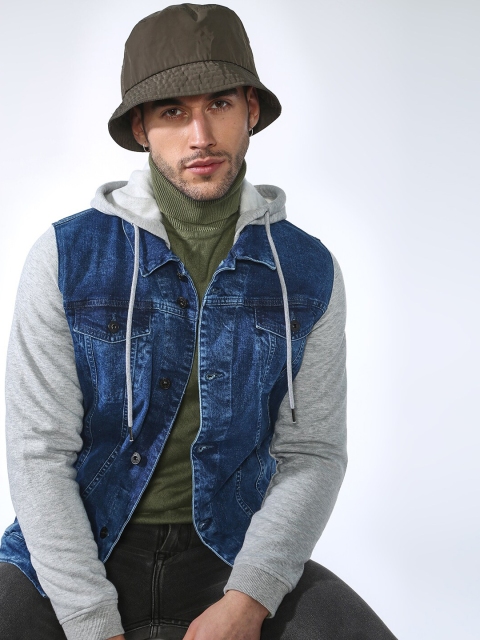 Blue Saint Men Blue Colourblocked Lightweight Denim Jacket