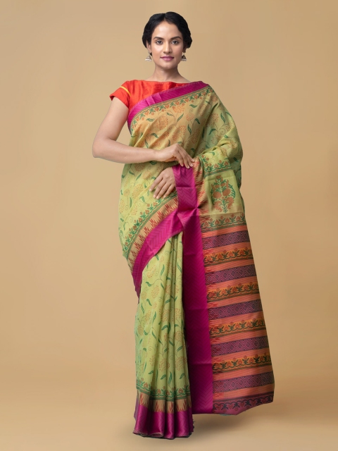 Unnati Silks Green Silk Cotton Woven Design Chanderi Saree