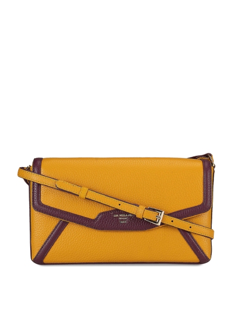 Da Milano Yellow Solid Leather Sling Bag