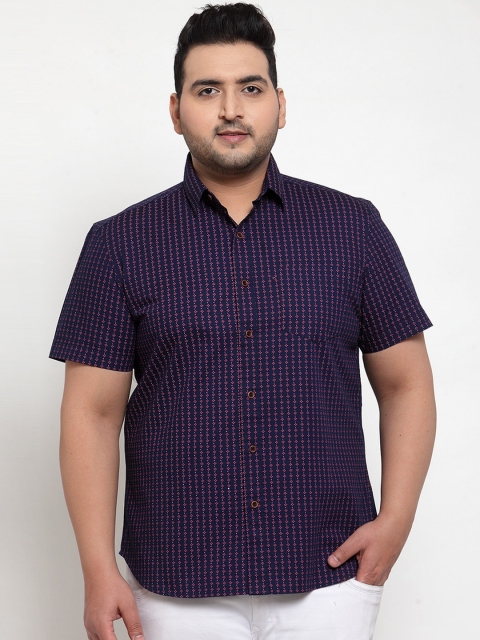 plusS Men Plus Size Purple Floral Print Casual Shirt