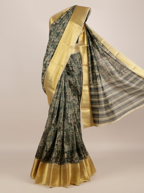 Pothys Green Printed Jute Silk Saree