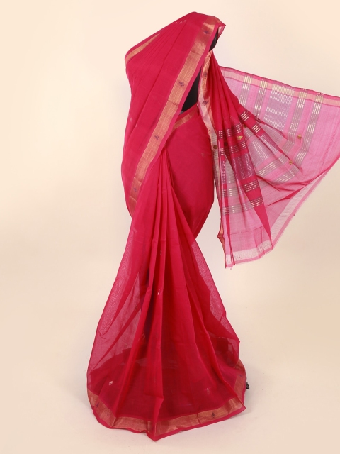 Pothys Pink & Gold-Toned Pure Cotton Solid Saree