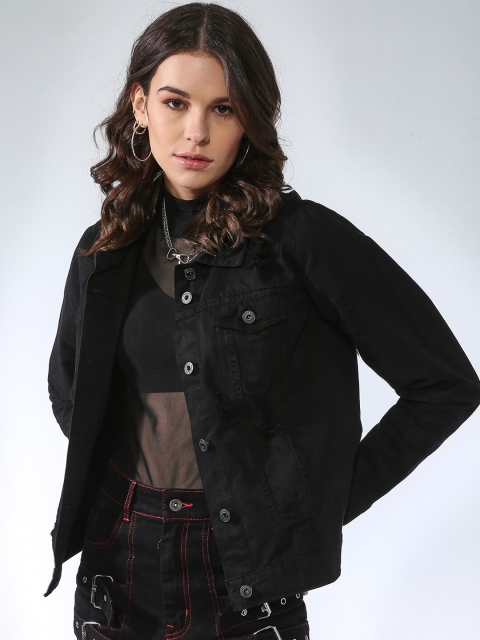 Blue Saint Men Black Solid Lightweight Denim Jacket