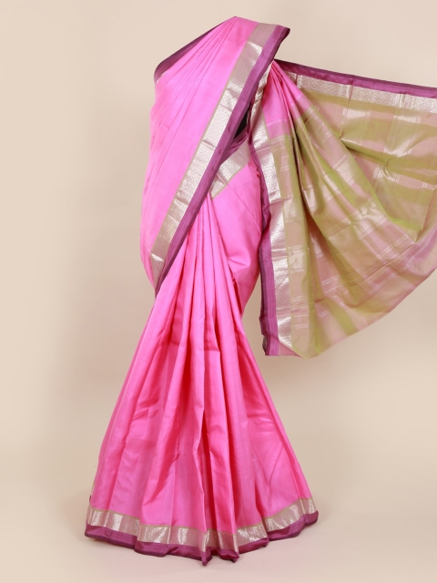Pothys Pink & Gold-Toned Pure Silk Solid Kanjeevaram Saree