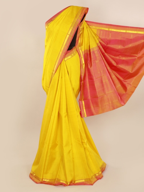 Pothys Yellow Pure Silk Solid Kanjeevaram Saree