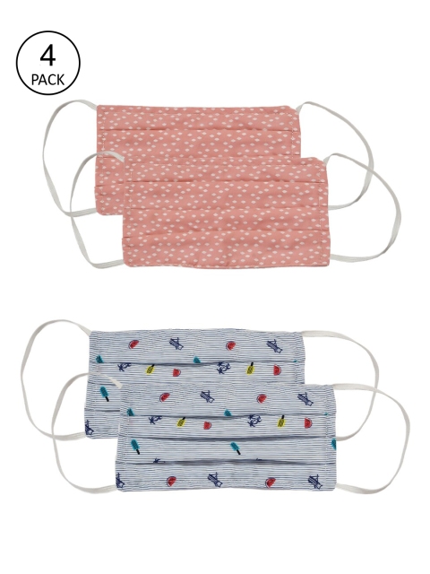 Bellofox Pack Of 4 Printed 3-Ply Reusable Protective Outdoor Masks, Peach