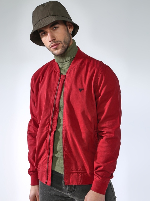 Blue Saint Men Red Solid Lightweight Bomber Jacket