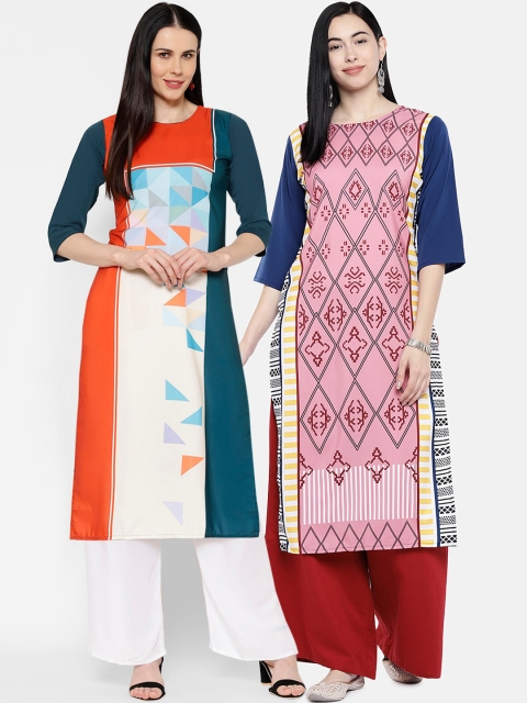 7Threads Women Multicoloured Printed Straight Kurta, Multi