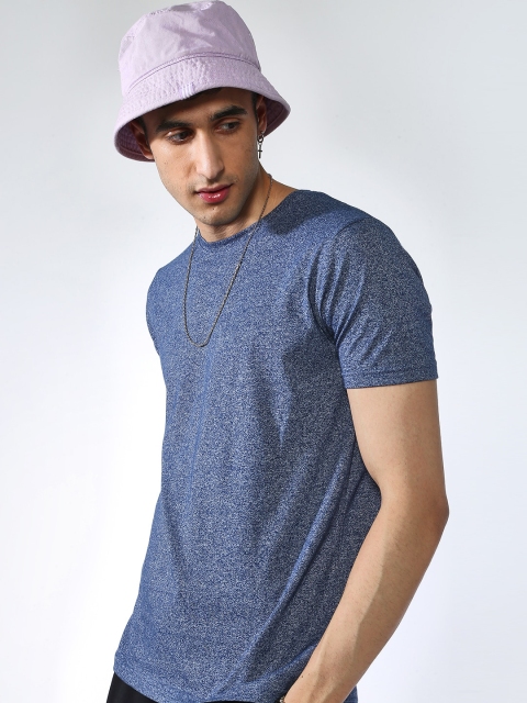 Blue Saint Men Blue Self Design Round Neck T-shirt