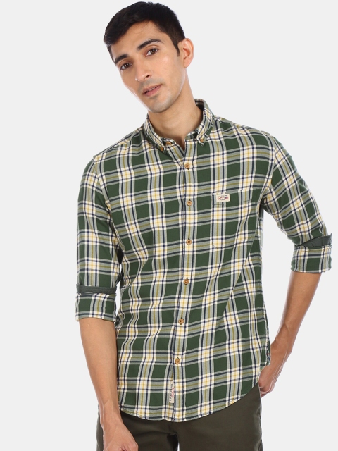 U.S. Polo Assn. Denim Co. Men Green & Off-White Regular Fit Checked Casual Shirt