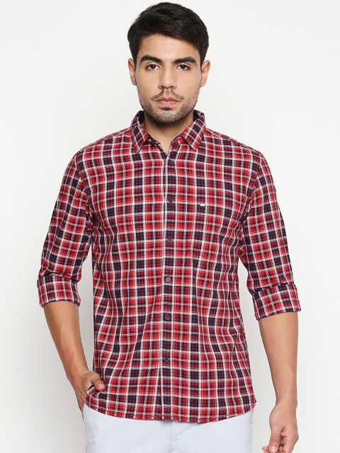 Basics Men Red Slim Fit Checked Casual Shirt