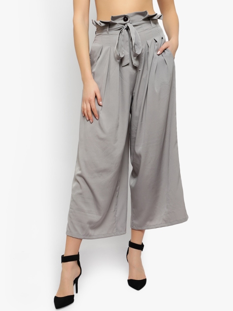 Meee Women Grey Regular Fit Solid Culottes