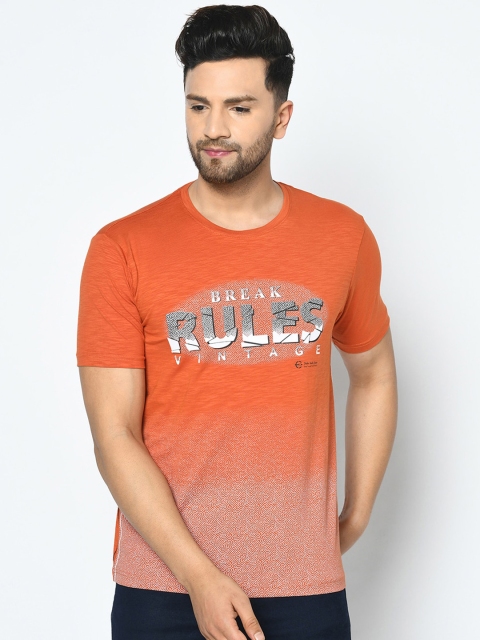 Duke Men Orange Printed Round Neck T-shirt