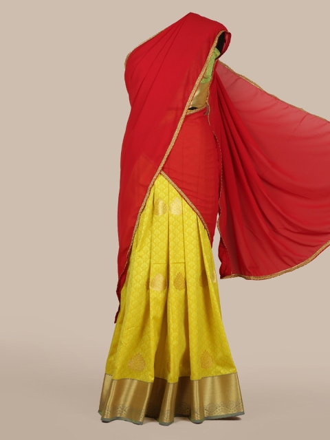 Pothys Red Solid Poly Chiffon Traditional Half Saree