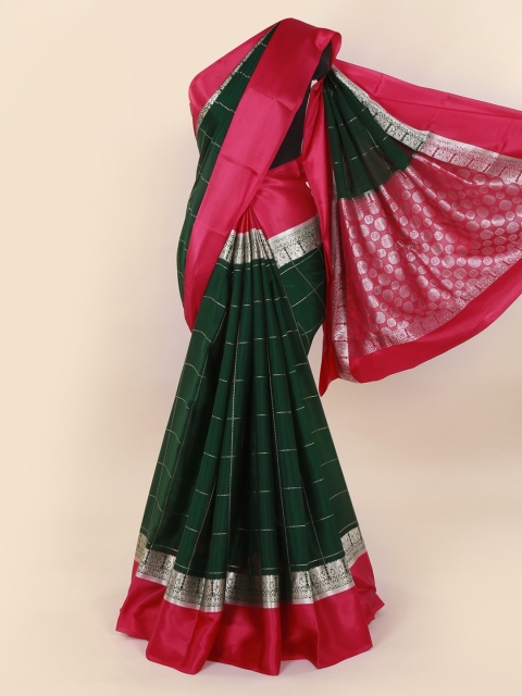 Pothys Green Pure Silk Checked Mysore Silk Saree