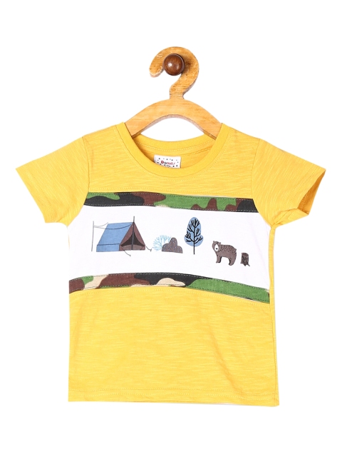 Donuts Boys Yellow Printed Round Neck Cotton T-shirt