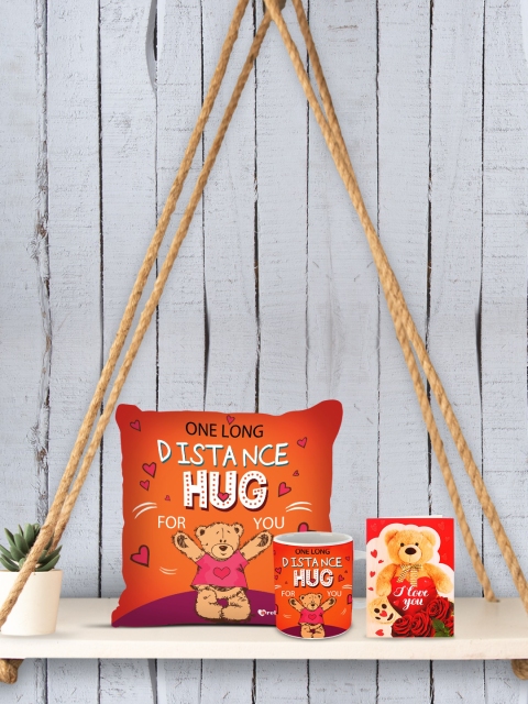 Archies Orange & Red Printed Cushion With Mug & Greetings Card Valentines Combo