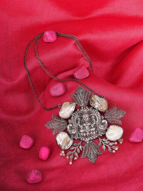 Adwitiya Collection Oxidised Silver-Plated & Off-White Stone Goddess Shaped Pendant With Chain
Adwitiya Collection Oxidised Silver-Plated & Off-White Stone Goddess Shaped Pendant With Chain