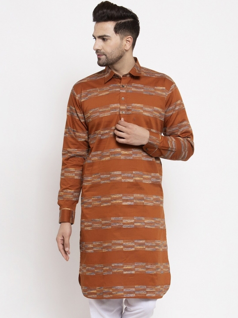 Jompers Mustard Brown & Blue Checked Straight Kurta