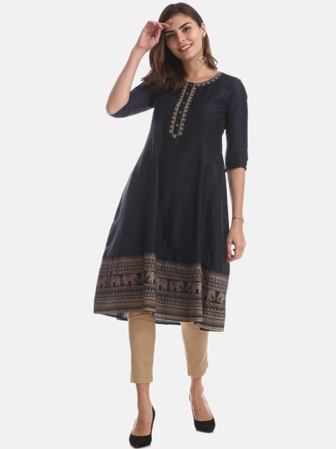 Anahi Women Navy Blue Printed Anarkali Kurta