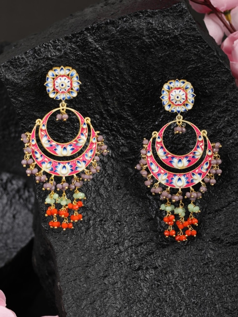 Priyaasi Gold-Plated & Pink Contemporary Chandbalis