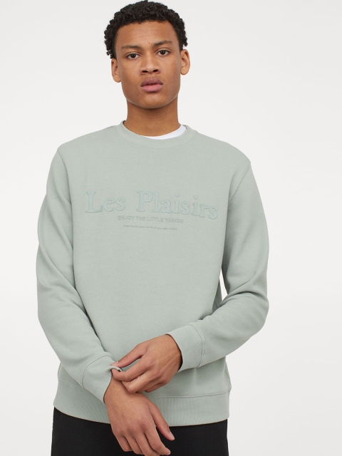H&M Men Green Text-Motif Sweatshirt
