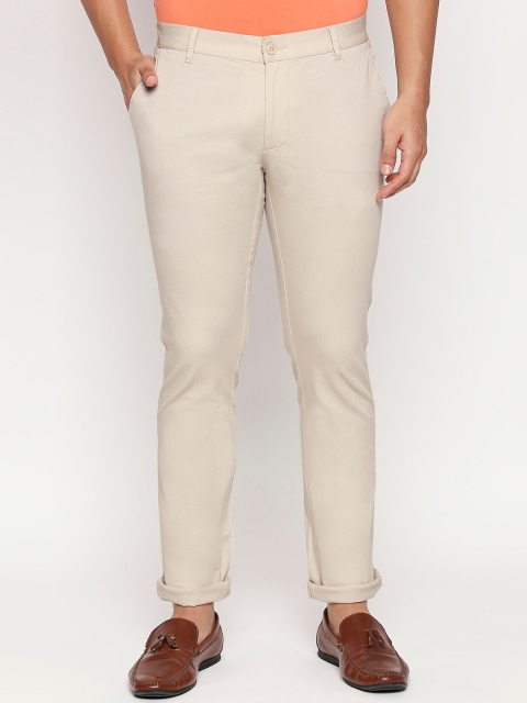 Basics Men Beige Tapered Fit Self Design Chinos