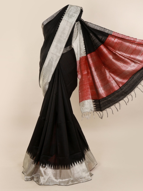 Pothys Black Solid Jute Silk Saree