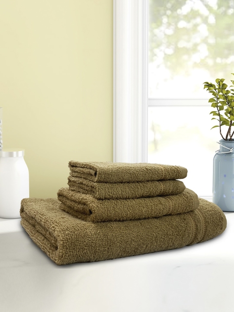SPACES Set Of 4 Tan Brown Solid 380 GSM Celebrations Towel Set