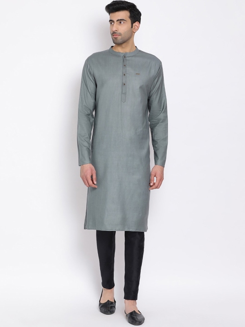 DEVOILER Men Grey Woven Design Straight Kurta
