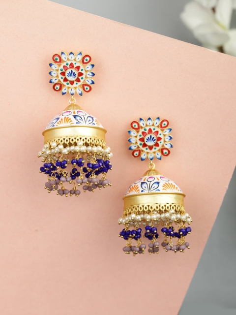 Priyaasi Gold-Plated & Red Dome Shaped Jhumkas
