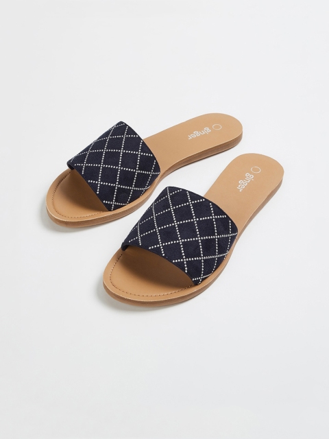 Ginger by Lifestyle Women Navy Blue Embellished Open Toe Flats