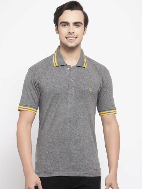 Allen Cooper Men Grey Slim Fit Solid Polo Collar T-shirt