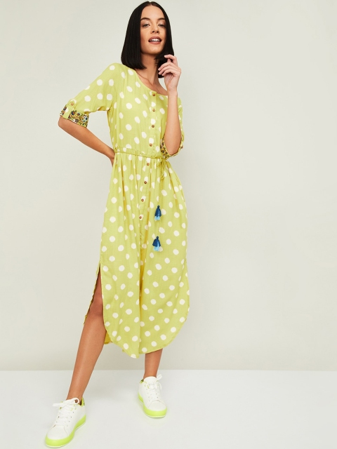 Colour Me by Melange Women Lime Green Printed Fit and Flare Dress