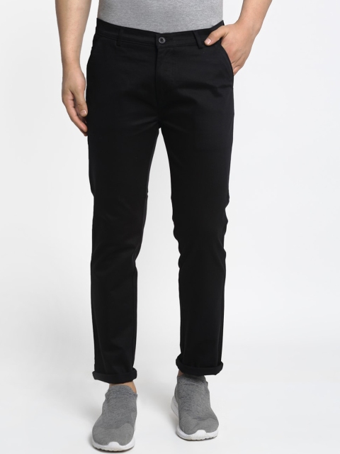 Rodamo Men Black Slim Fit Solid Regular Trousers