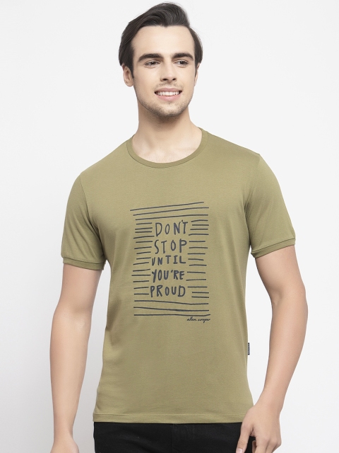Allen Cooper Men Olive Green Slim Fit Printed Round Neck T-shirt