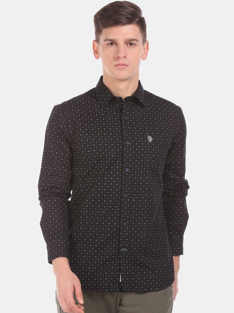 U.S. Polo Assn. Men Black Regular Fit Printed Casual Shirt