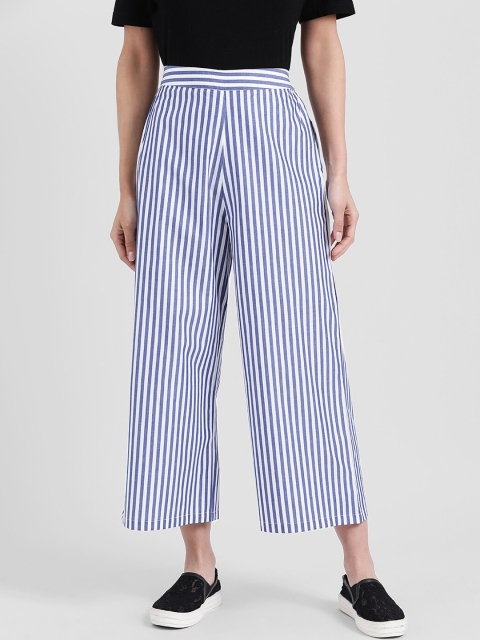 Zink London Women Blue Regular Fit Striped Parallel Trousers