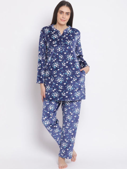 Kanvin Women Navy Blue & White Printed Night suit