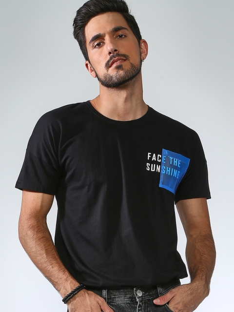 Blue Saint Men Black Solid Round Neck T-shirt