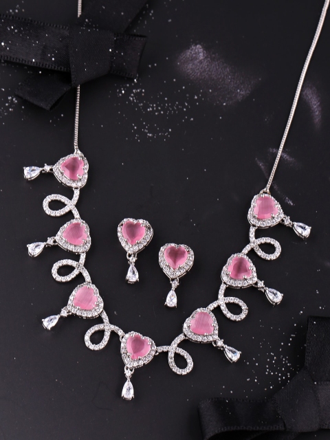 Studio Voylla Silver-Plated Pink & White Cubic Zirconia Studded Love Knots Looping Hearts Jewellery Set
Studio Voylla Silver-Plated Pink & White Cubic Zirconia Studded Love Knots Looping Hearts Jewellery Set
