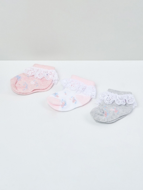 max Infant Girls Pack Of 3 Patterned Ankle-Length Socks, Pink