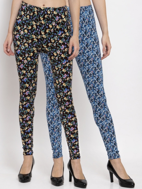 KLOTTHE Women Pack Of 2 Printed Ankle-Length Leggings, Blue