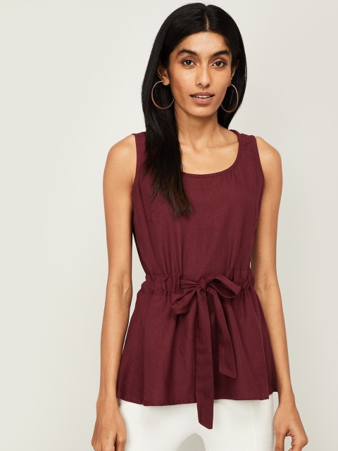 CODE by Lifestyle Women Burgundy Cinched Waist Top