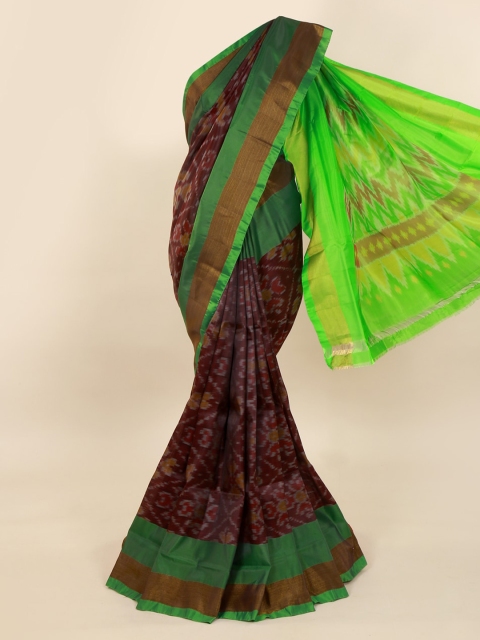 Pothys Brown & Green Pure Silk Woven Design Saree