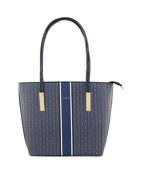 ESBEDA Navy Blue & Black Printed Tote Bag